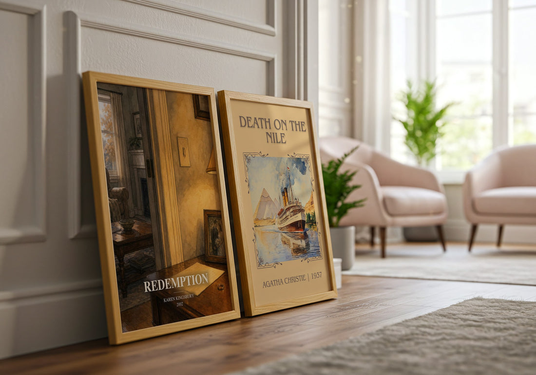 Redemption watercolour print framed by window – literary home decor