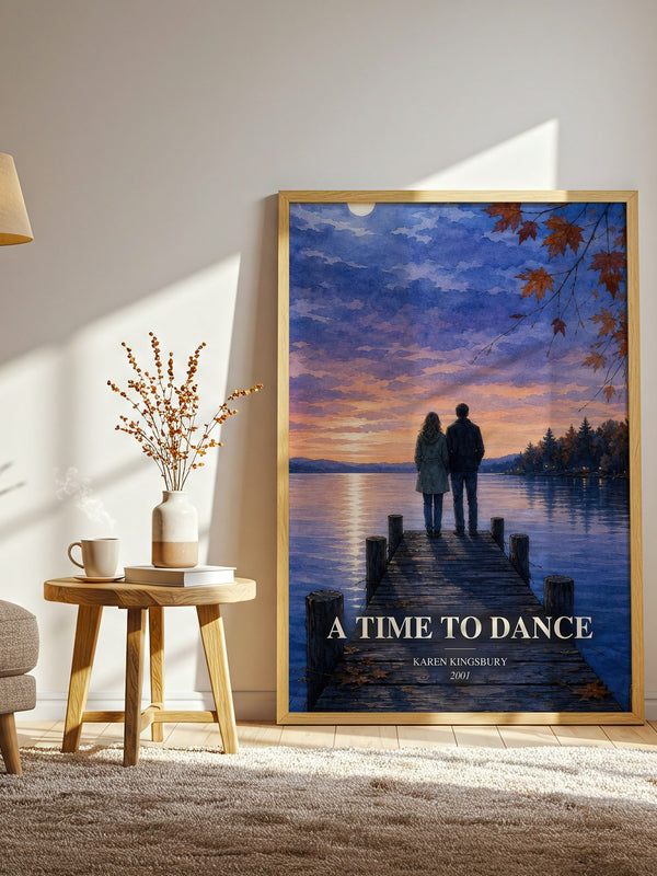 A Time to Dance watercolour print in frame leaning in hallway – contemporary fiction wall art