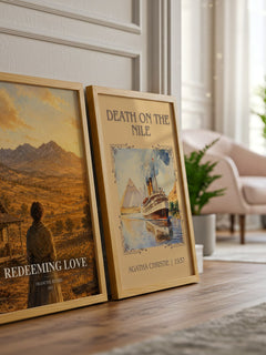 Redeeming Love watercolour print framed by window – literary home decor