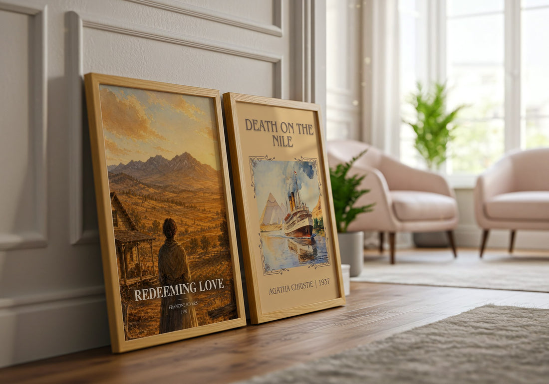 Redeeming Love watercolour print framed by window – literary home decor