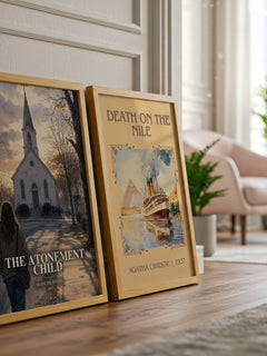The Atonement Child watercolour print framed by window – literary home decor