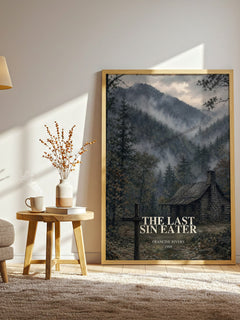 The Last Sin Eater watercolour print in frame leaning in hallway – historical fiction wall art