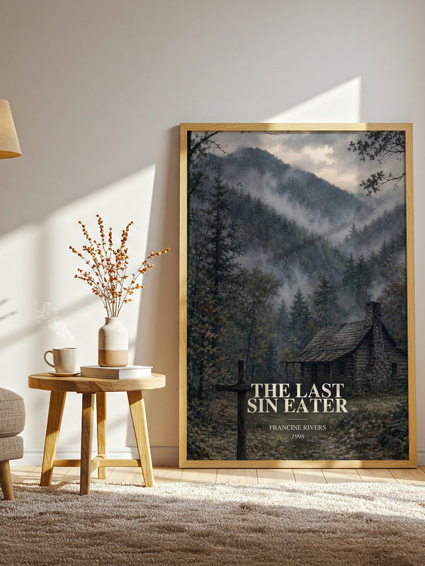 The Last Sin Eater watercolour print in frame leaning in hallway – historical fiction wall art