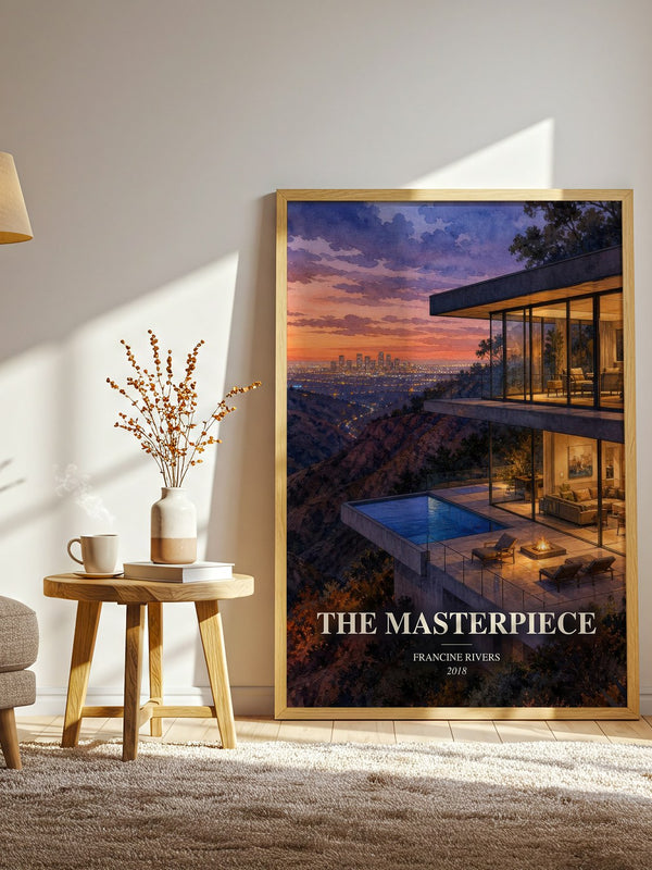 The Masterpiece watercolour print in frame leaning in hallway – contemporary fiction wall art