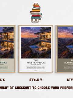 The Masterpiece bookish print in frame leaning in hallway – contemporary fiction wall art