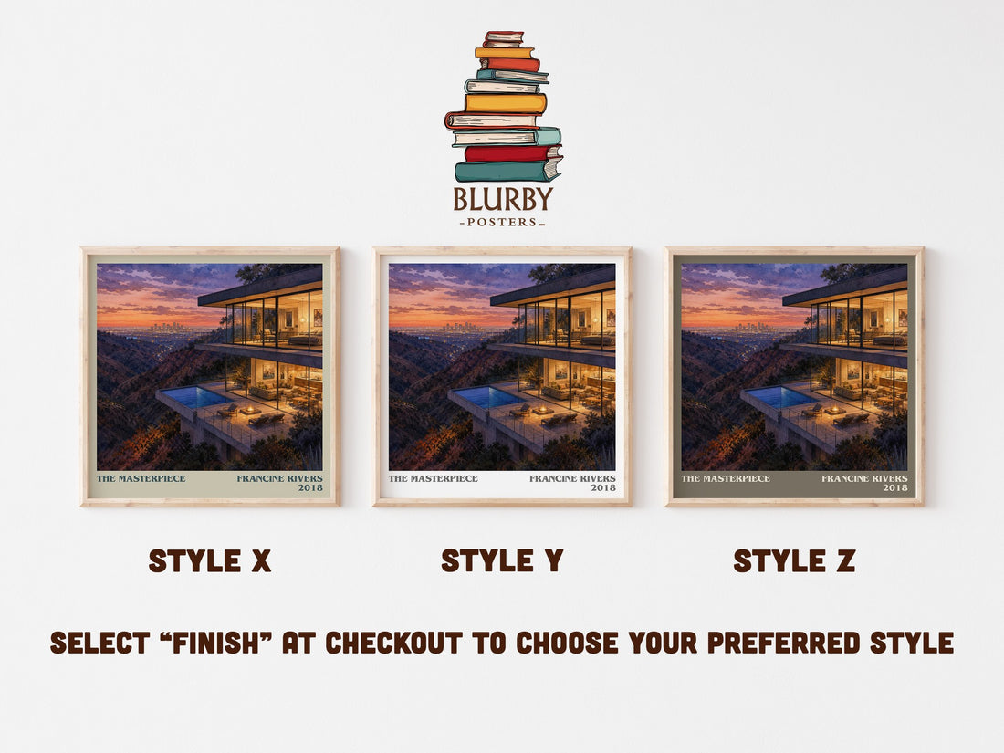 The Masterpiece literary print in frame leaning in hallway – contemporary fiction wall art (mockup)