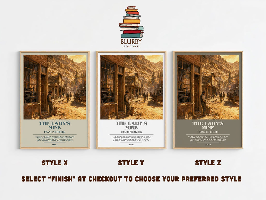 The Lady's Mine bookish print in frame leaning in hallway – romance wall art (mockup)
