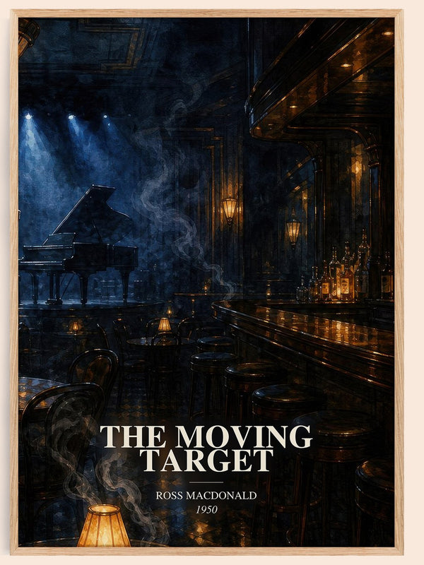 The Moving Target watercolour book poster by Ross Macdonald – framed literary art print