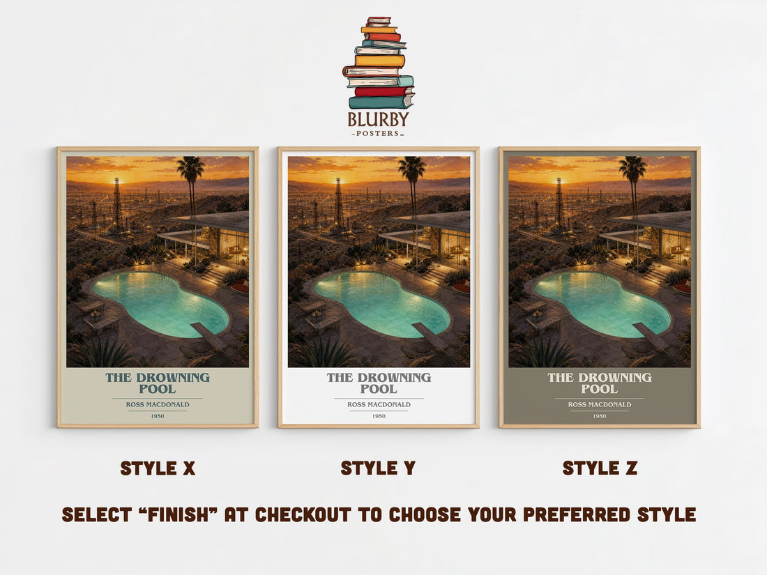 The Drowning Pool book cover print in frame leaning in hallway – crime wall art (mockup)