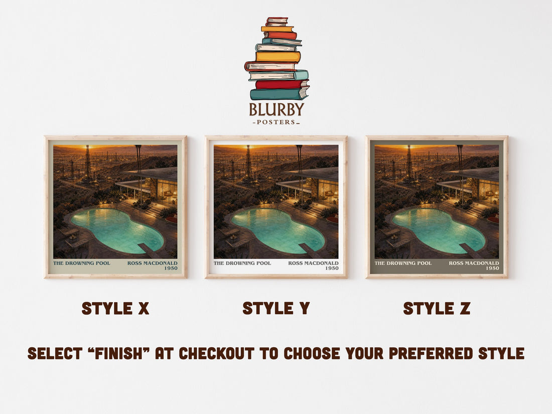 The Drowning Pool literary print in frame leaning in hallway – crime wall art (mockup)