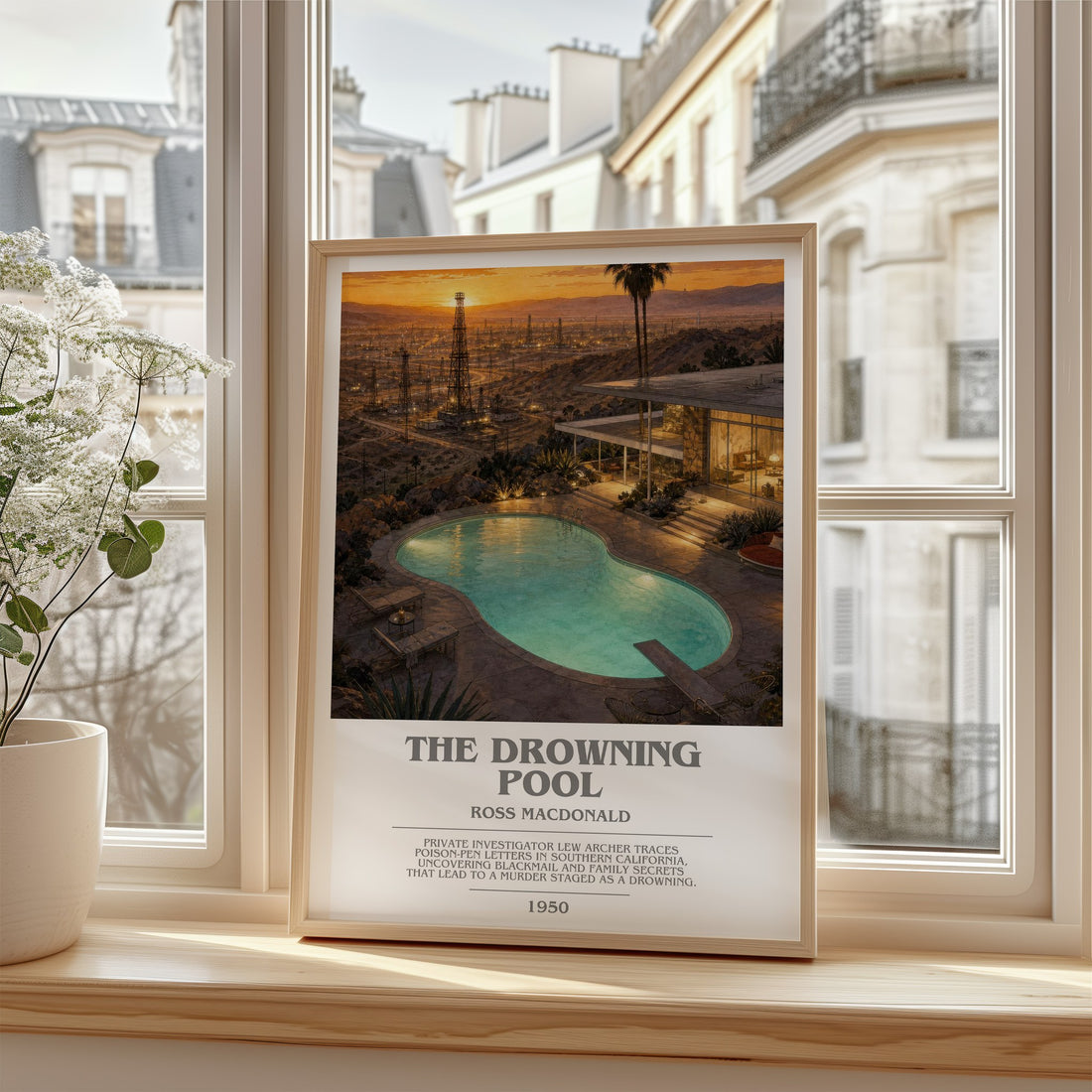 The Drowning Pool bookish poster colour and style options – Ross Macdonald book art (mockup)