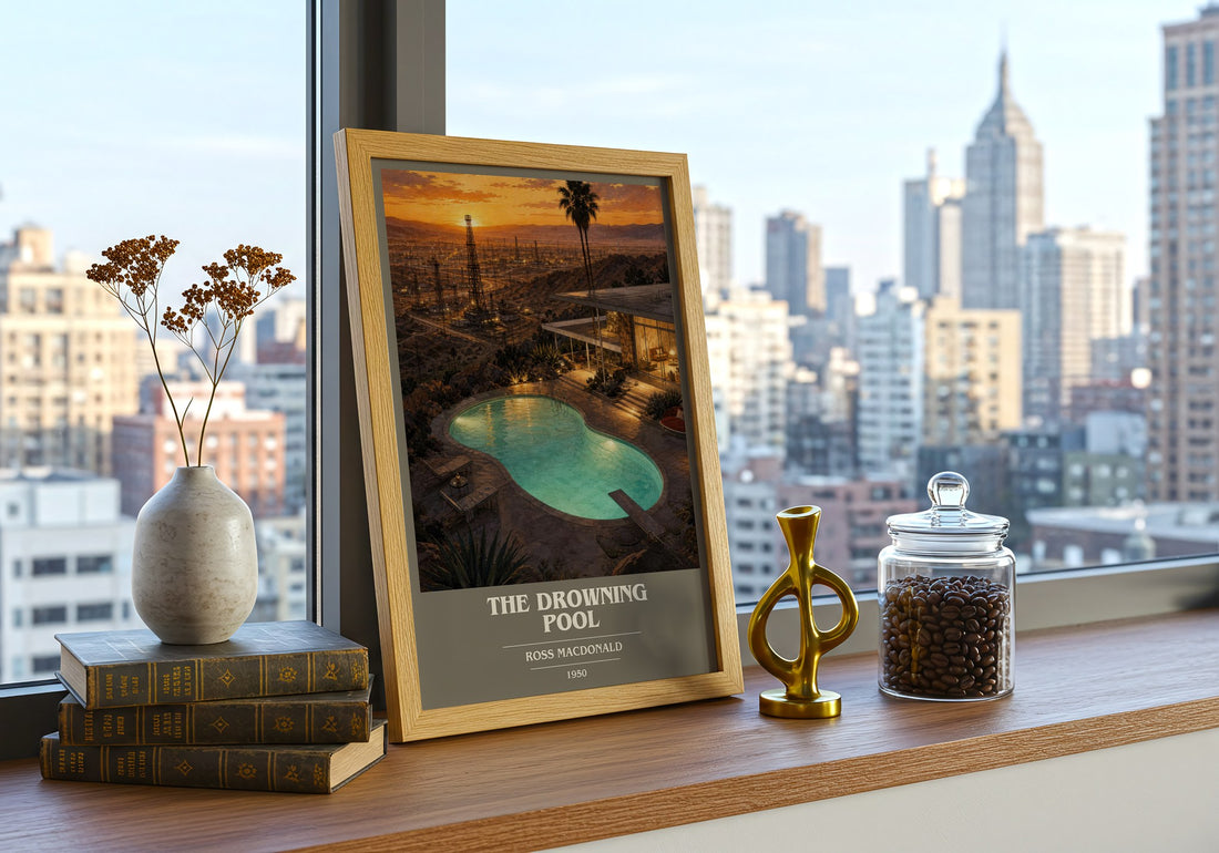 The Drowning Pool book cover print framed by window – literary home decor