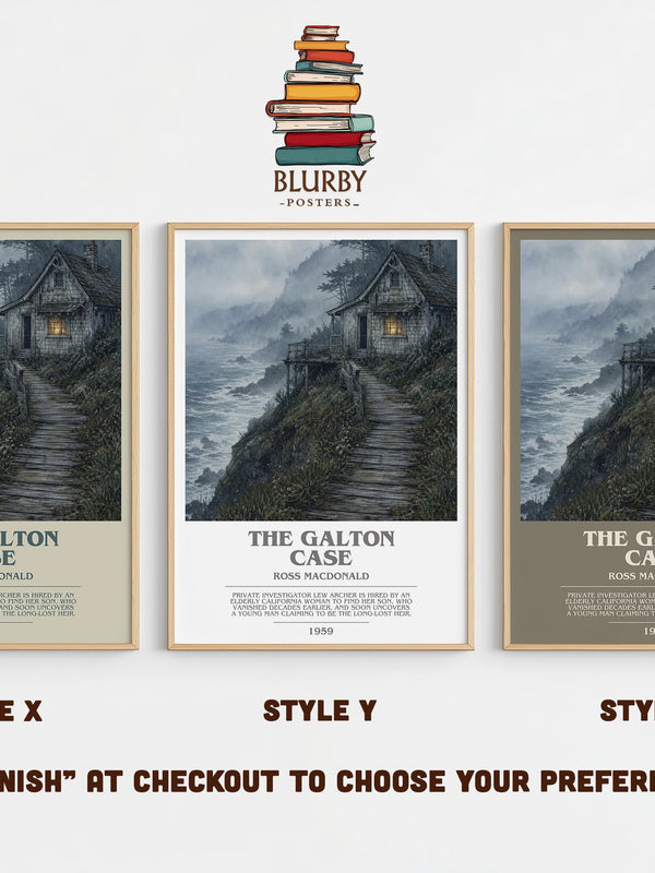 The Galton Case bookish print in frame leaning in hallway – mystery wall art