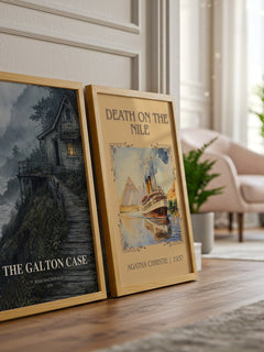 The Galton Case watercolour print framed by window – literary home decor