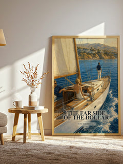 The Far Side of the Dollar watercolour print in frame leaning in hallway – mystery wall art