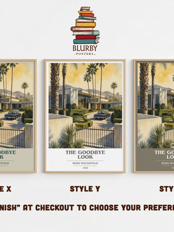 The Goodbye Look book cover print in frame leaning in hallway – mystery wall art