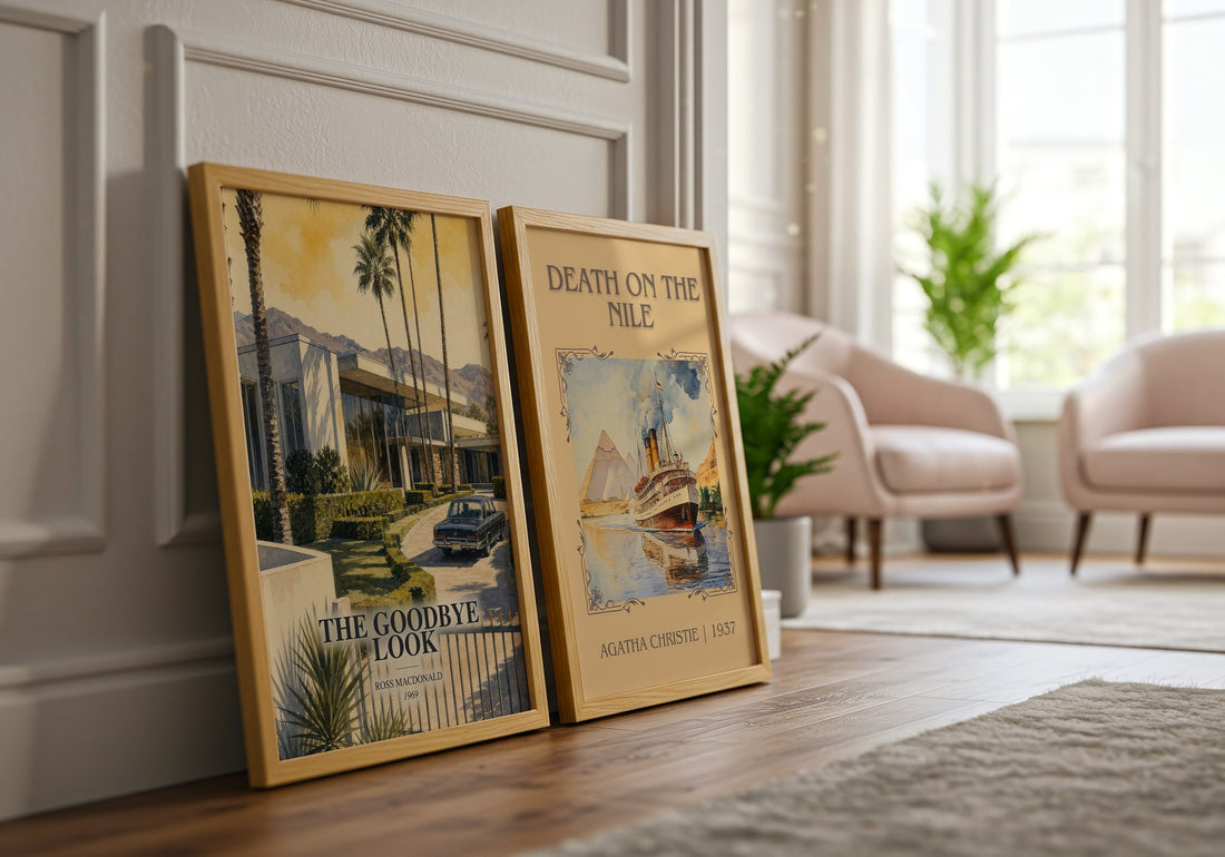 The Goodbye Look watercolour print framed by window – literary home decor