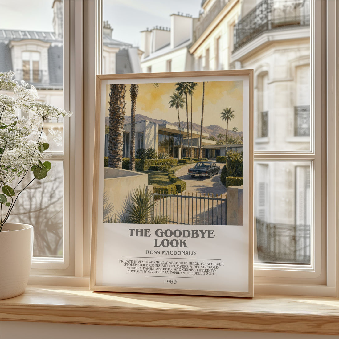 The Goodbye Look bookish poster colour and style options – Ross Macdonald book art (mockup)