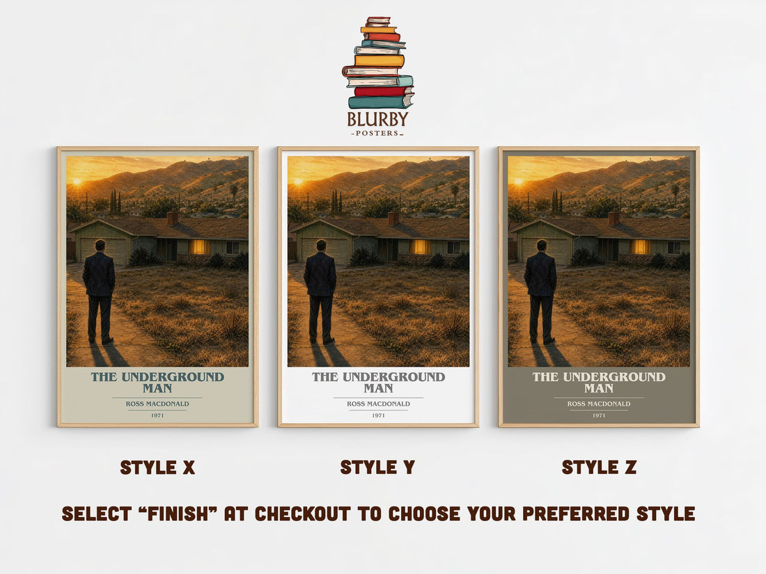 The Underground Man book cover print in frame leaning in hallway – mystery wall art (mockup)