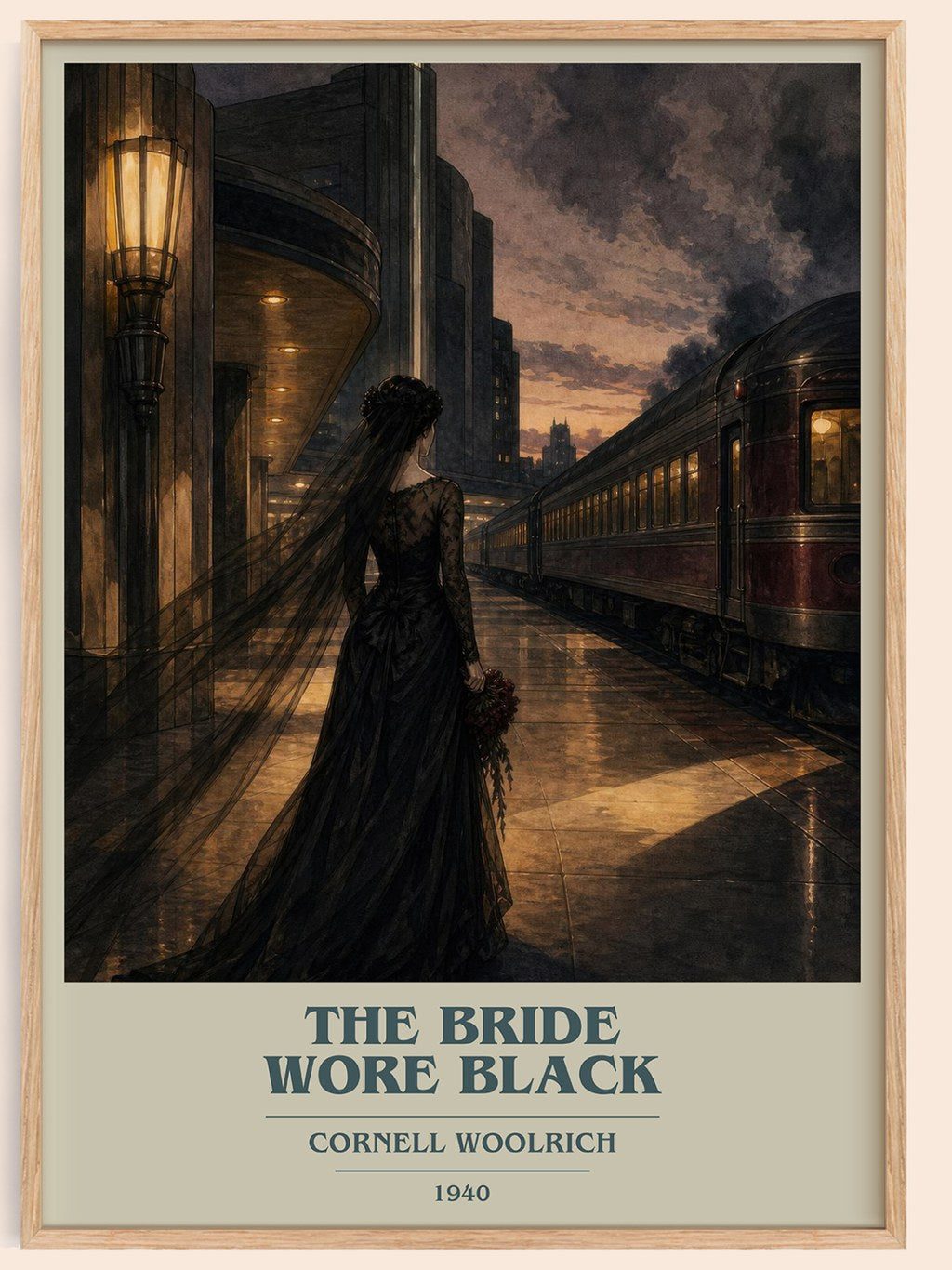 The Bride Wore Black book cover book poster by Cornell Woolrich – framed literary art print