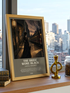 The Bride Wore Black bookish print framed by window – literary home decor