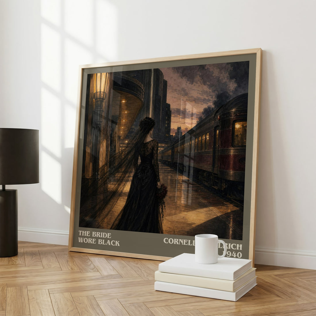 The Bride Wore Black literary print framed by window – literary home decor