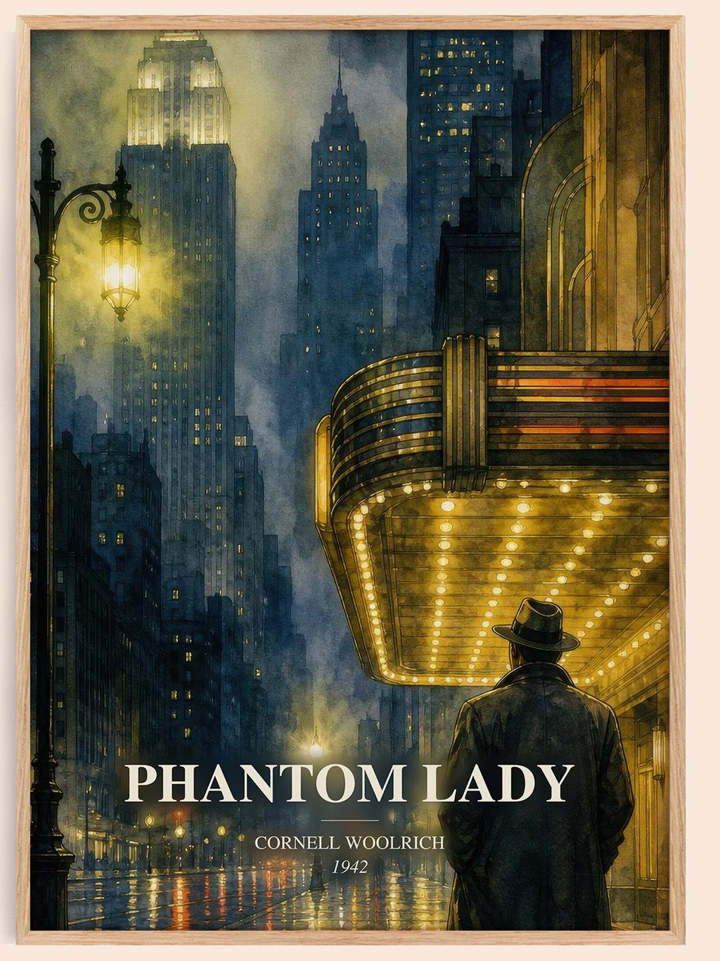 Phantom Lady watercolour book poster by Cornell Woolrich – framed literary art print