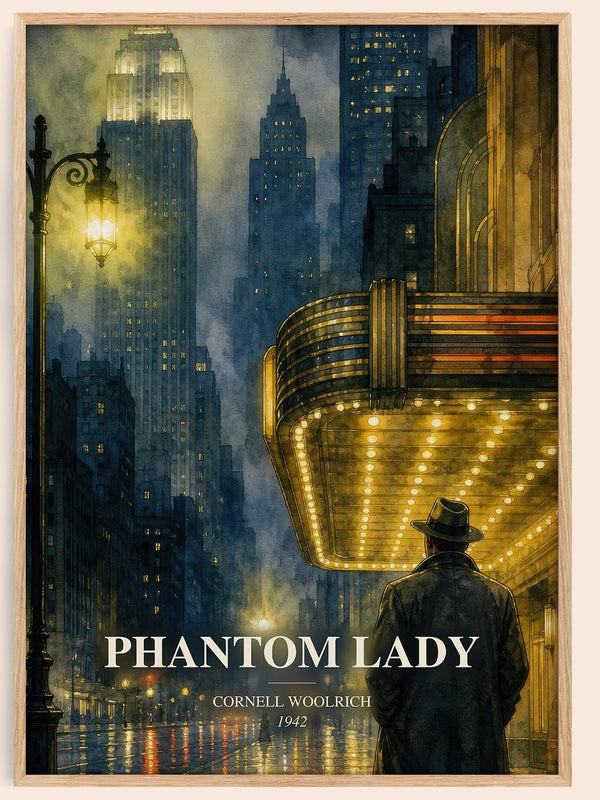 Phantom Lady watercolour book poster by Cornell Woolrich – framed literary art print