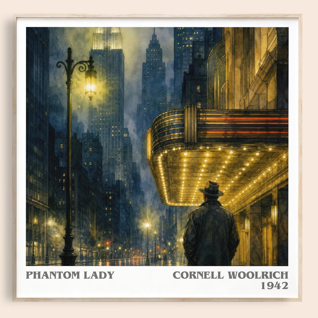 Phantom Lady literary book poster by Cornell Woolrich – framed literary art print