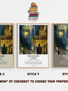 Phantom Lady bookish print in frame leaning in hallway – crime wall art