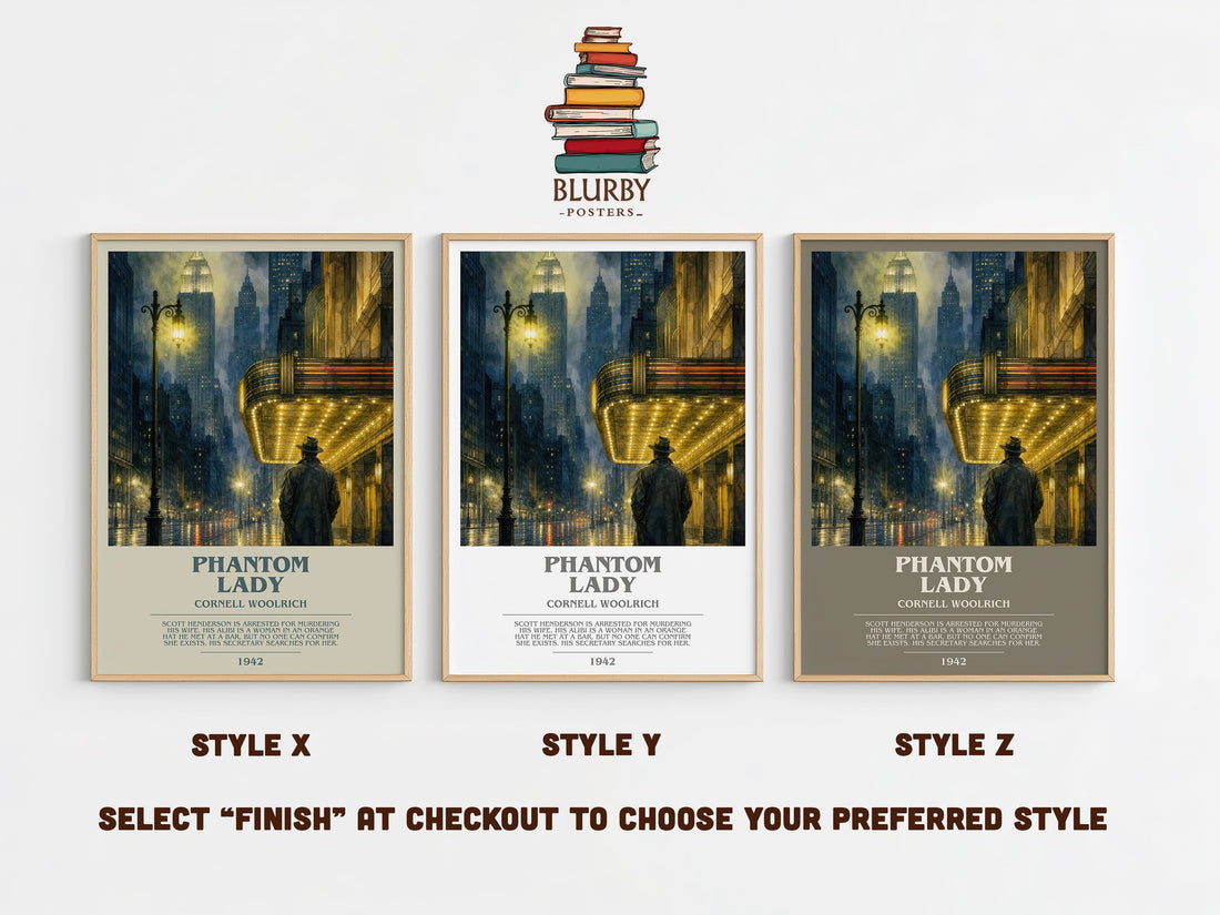 Phantom Lady bookish print in frame leaning in hallway – crime wall art (mockup)