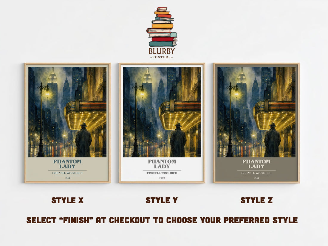 Phantom Lady book cover print in frame leaning in hallway – crime wall art (mockup)