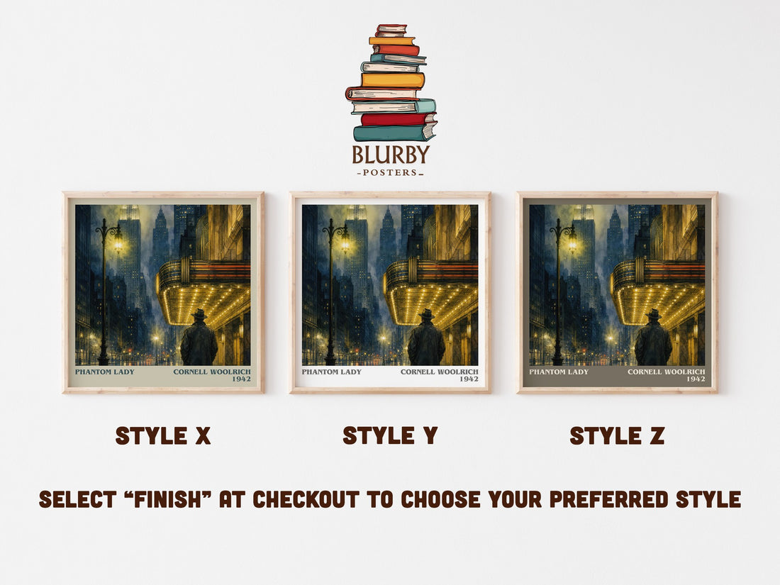 Phantom Lady literary print in frame leaning in hallway – crime wall art (mockup)