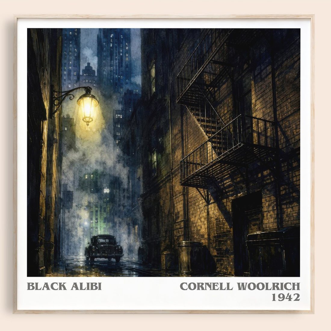 Black Alibi literary book poster by Cornell Woolrich – framed literary art print