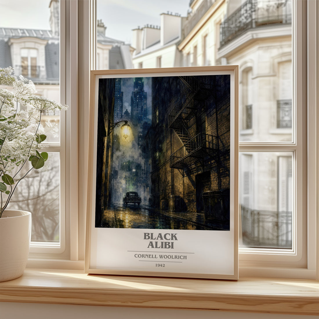 Black Alibi book cover poster colour and style options – Cornell Woolrich book art