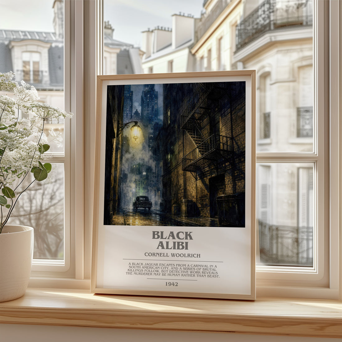 Black Alibi bookish poster colour and style options – Cornell Woolrich book art