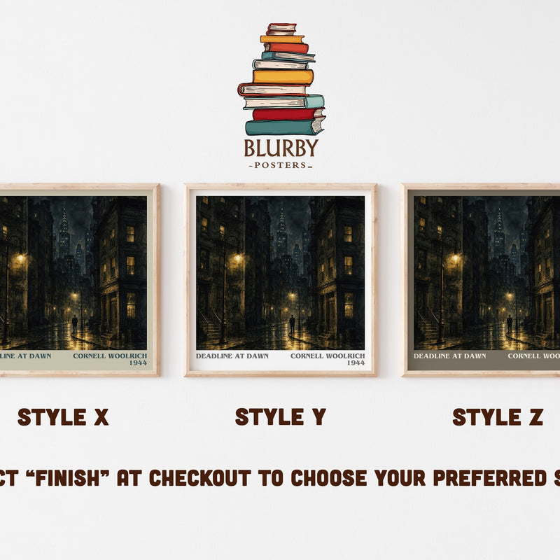 Deadline at Dawn literary print in frame leaning in hallway – mystery wall art