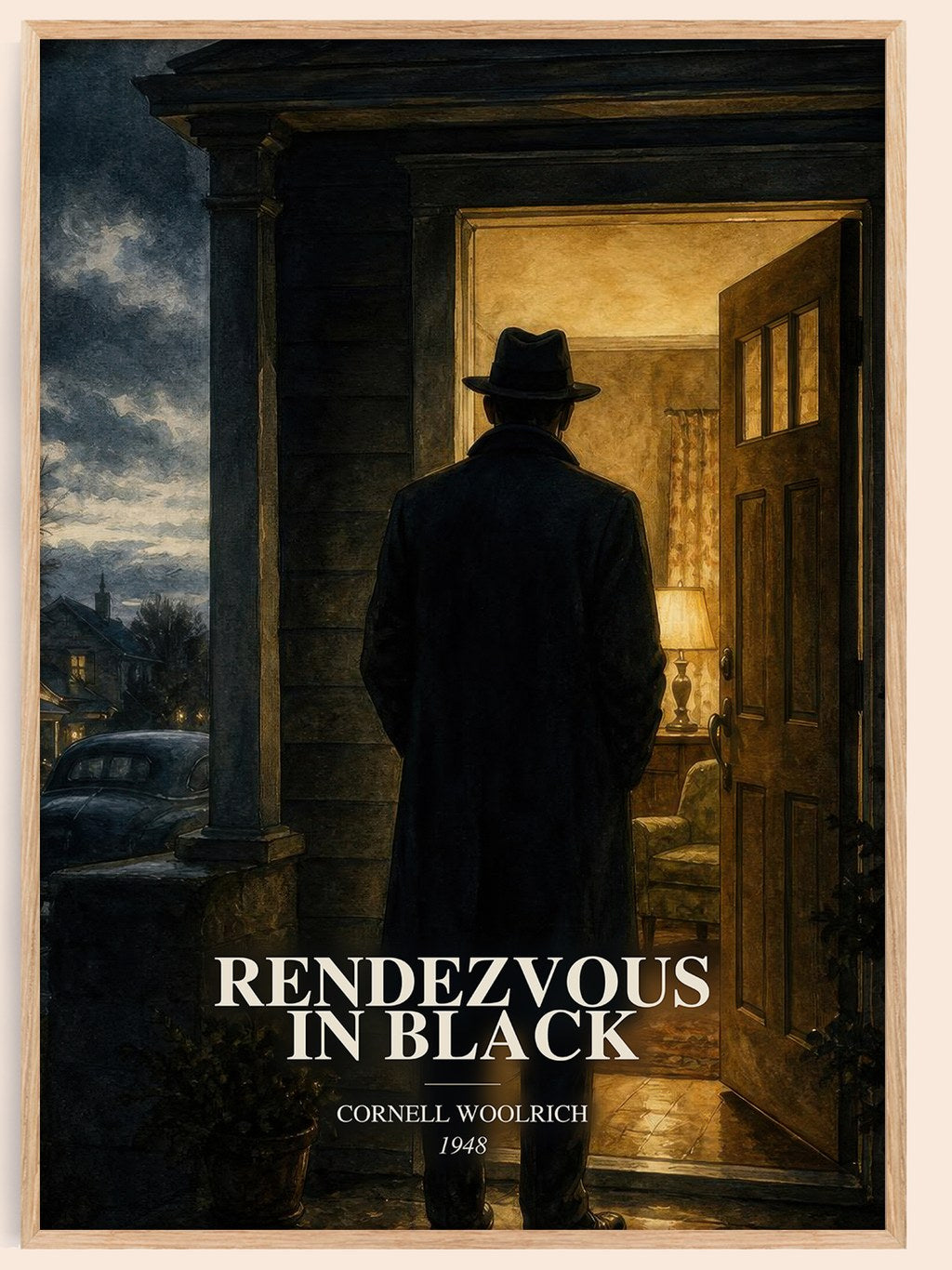 Rendezvous in Black watercolour book poster by Cornell Woolrich – framed literary art print