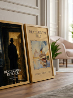 Rendezvous in Black watercolour print framed by window – literary home decor