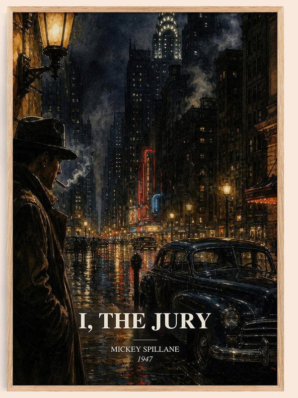 I, the Jury watercolour book poster by Mickey Spillane – framed literary art print