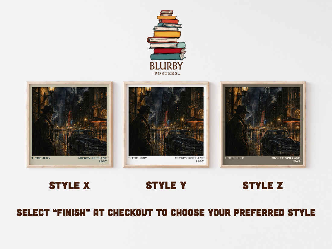 I, the Jury literary print in frame leaning in hallway – crime wall art (mockup)