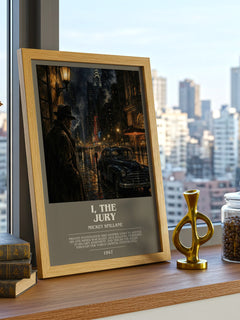 I, the Jury bookish print framed by window – literary home decor