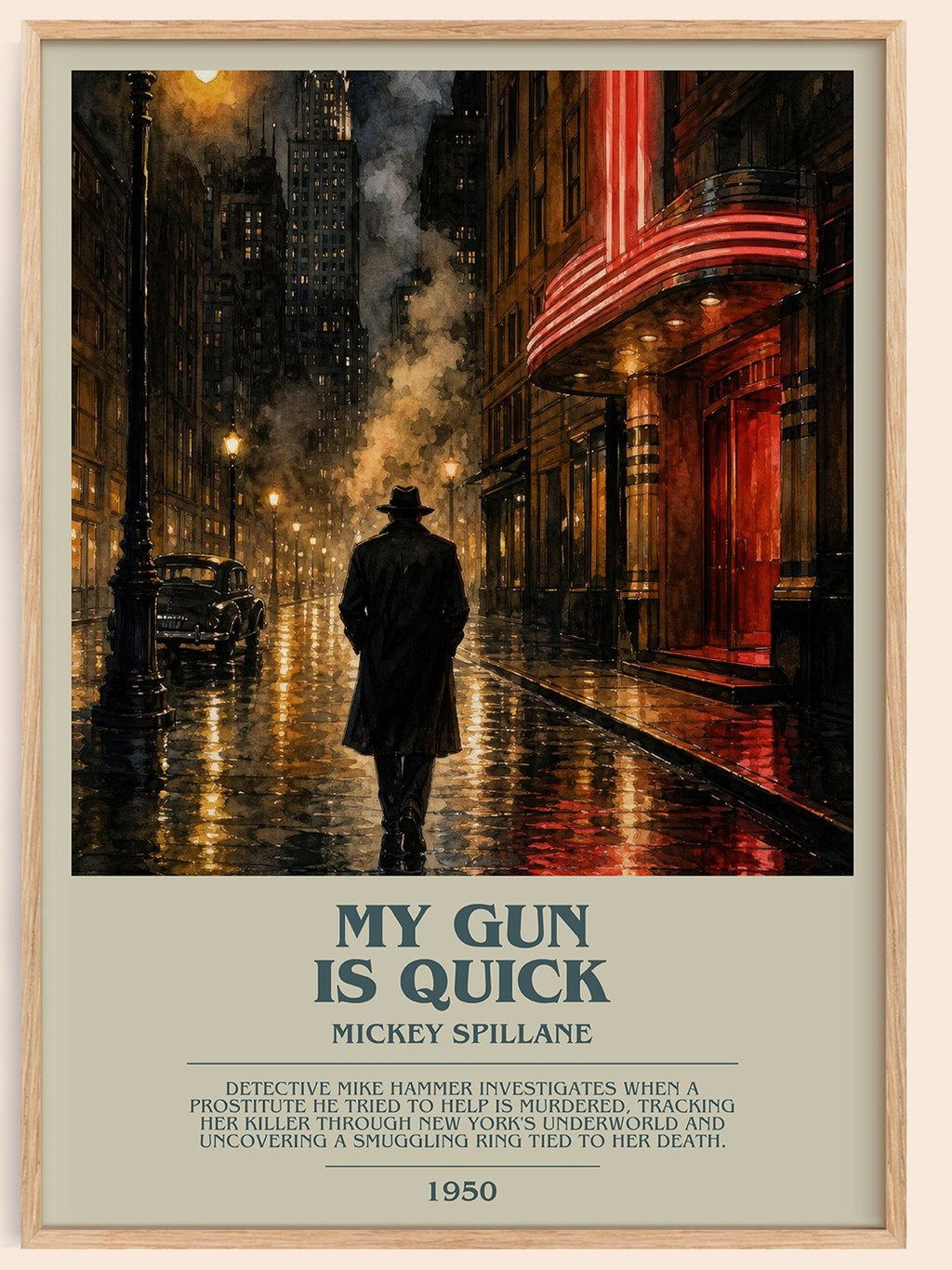 My Gun Is Quick bookish book poster by Mickey Spillane – framed literary art print