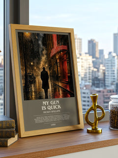 My Gun Is Quick bookish print framed by window – literary home decor