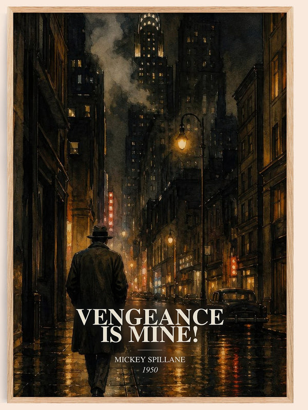 Vengeance Is Mine! watercolour book poster by Mickey Spillane – framed literary art print