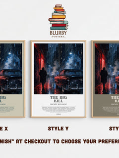 The Big Kill bookish print in frame leaning in hallway – crime wall art