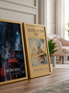 The Big Kill watercolour print framed by window – literary home decor