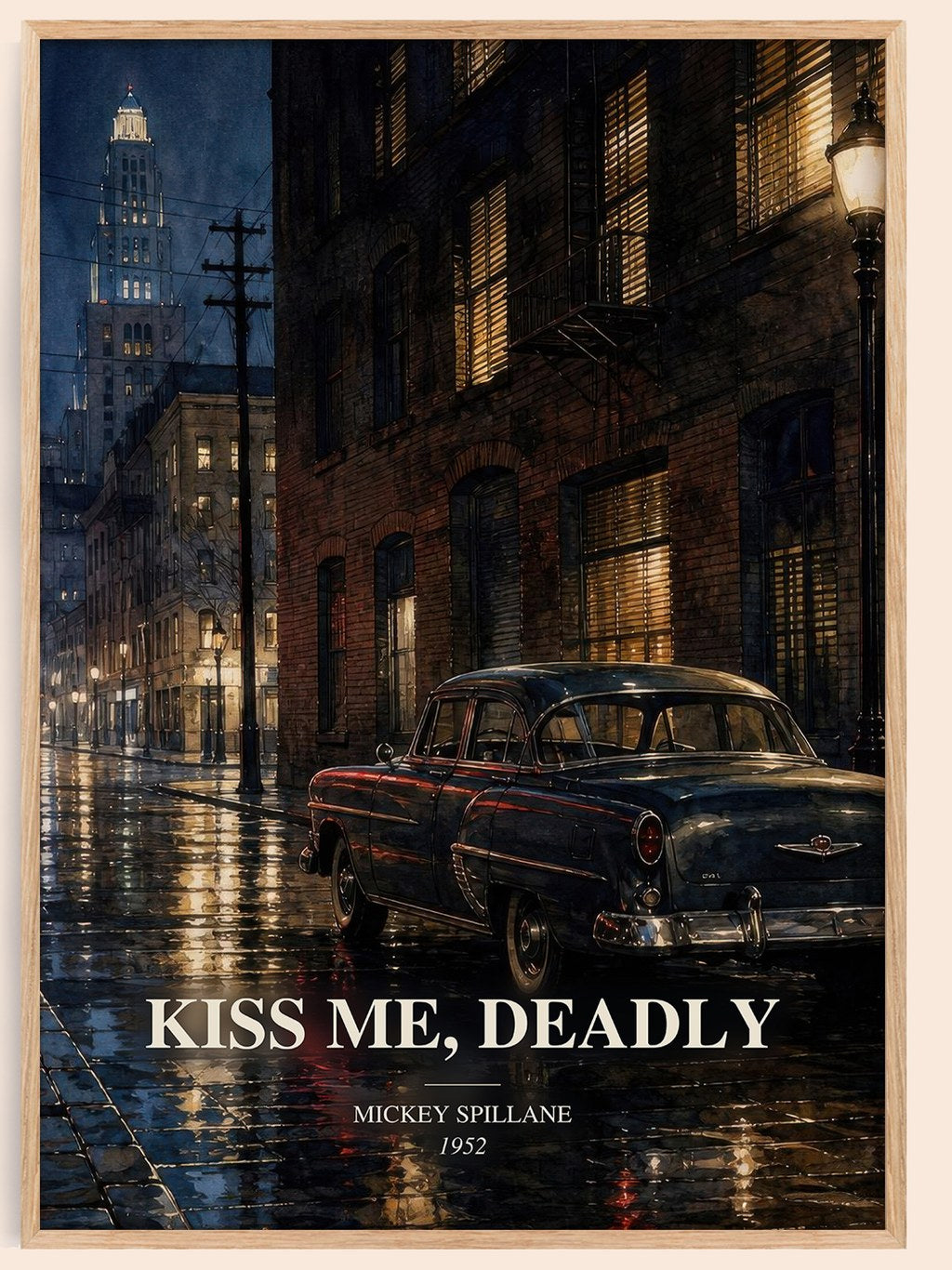 Kiss Me, Deadly watercolour book poster by Mickey Spillane – framed literary art print