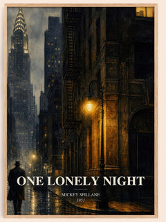 One Lonely Night watercolour book poster by Mickey Spillane – framed literary art print