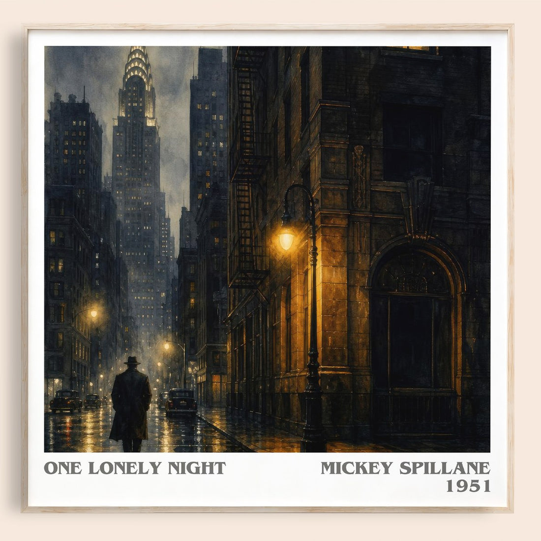 One Lonely Night literary book poster by Mickey Spillane – framed literary art print